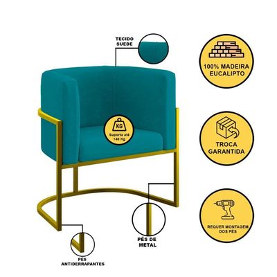 Kit Sofá 2 Lugares + 2 Poltronas Para Recepção Balaqui Azul Turquesa