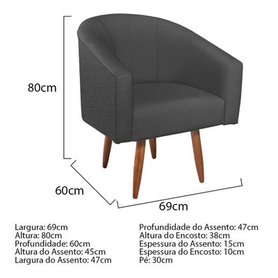 Kit Diva Recamier Heitor 160cm Lado Esquerdo e 02 Poltronas Luiza Linho Cinza escuro