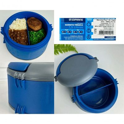 Marmita Termica Plus 1,5l Dupla C- Alça Azul Soprano