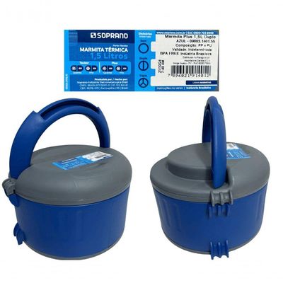 Marmita Termica Plus 1,5l Dupla C- Alça Azul Soprano