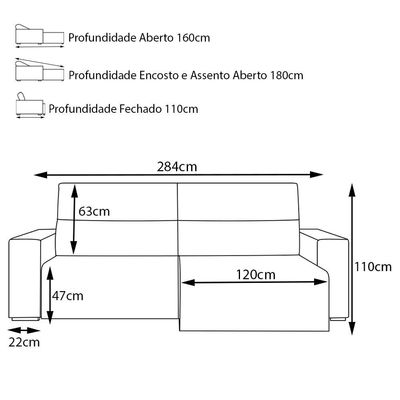 Sofá Retrátil Reclinável 4 Lugares Sala de Estar 284cm Russo Couro Preto - Gran Belo