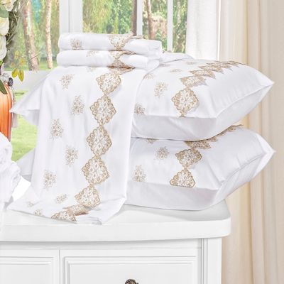 Jogo de Cama Queen Bordado 400 fios Sensualle Branco Vilela Enxovais 4 peças