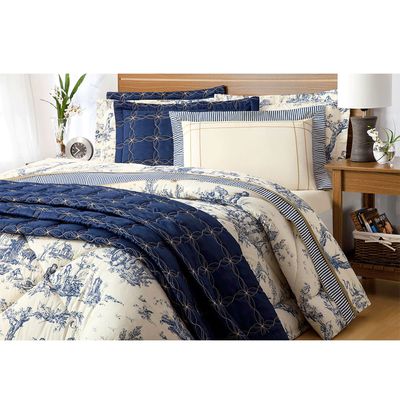 Edredom Queen 200 Fios Porcelana Palha Casaborda 3 peças