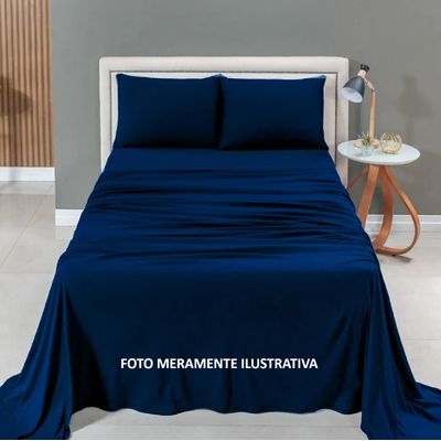 Jogo Cama Casal 4 Pc Poliester Toque de Seda Marinho Jolitex