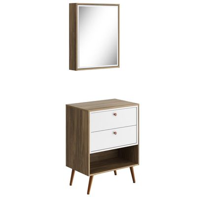 Conjunto Para Banheiro Balcão e Armário Com Pés 60cm Lionel B06 Branco Nogal - Lyam Decor