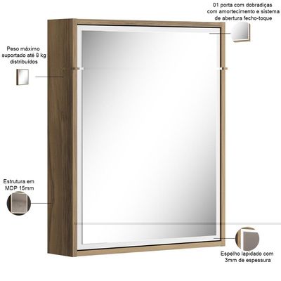 Conjunto Para Banheiro Balcão e Armário Com Pés 60cm Lionel B06 Branco Nogal - Lyam Decor