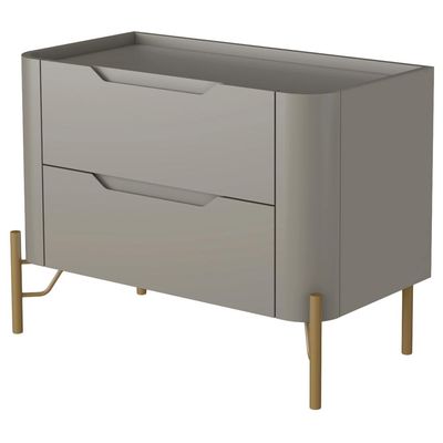 Mesa De Cabeceira Orgânica 2 Gavetas Pés Industrial Dourado Bliss I03 Grigio - Lyam Decor