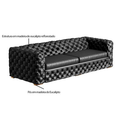 Sofá 4 Lugares Gênova 260cm Couro Preto - Gran Belo