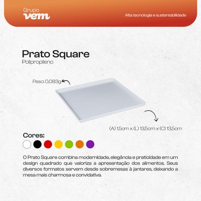 Prato Square Quadrado 27x27 Vermelho em Polipropileno