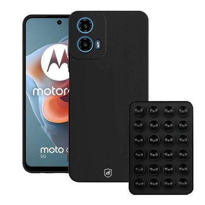 Kit Capa Silicon Veloz Para Motorola Moto G34 + Ventosa - Preta - Gshield