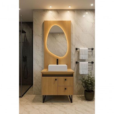 Gabinete Para Banheiro Tech Led 2g 80cm Com Pé Preto