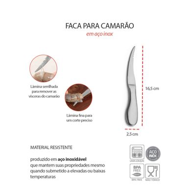 Faca para Camarao Limpar Cortar Frutos Mar Aço Inox Prata