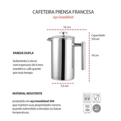 Cafeteira Prensa Francesa Inox Cremeira Leite Bule Cafe Bar