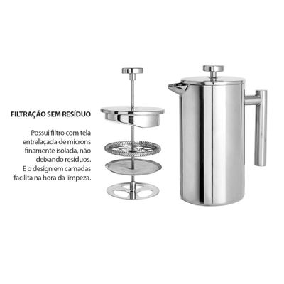 Cafeteira Prensa Francesa Inox Cremeira Leite Bule Cafe Bar