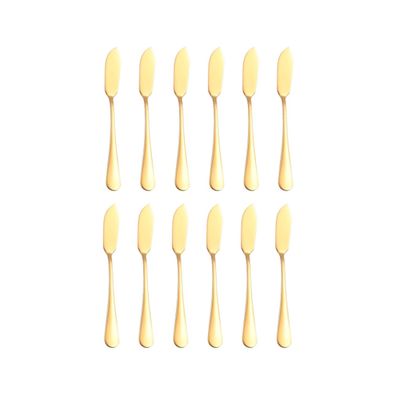 Faca para Manteiga Espatula Pate Aço Inox Dourado Jogo 12un