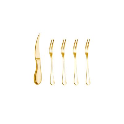 Faca Camarao Frios Garfinhos Petisco Fruta Dourado Inox 5un