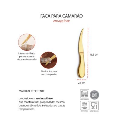 Faca Camarao Frios Garfinhos Petisco Fruta Dourado Inox 5un