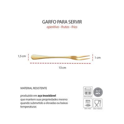 Faca Camarao Frios Garfinhos Petisco Fruta Dourado Inox 5un