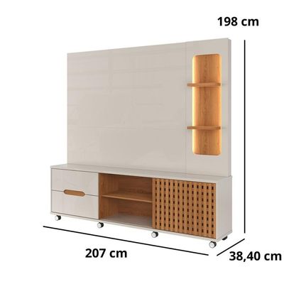 Home 2,10m Lukaliam Móveis Para Até 70 Polegadas C- Led No Nicho Off White Perolizado-jequitiba Off White Perolizado-jequitiba