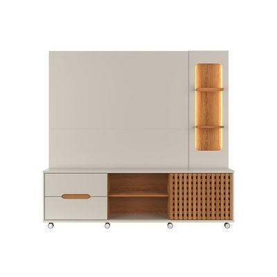 Home 2,10m Lukaliam Móveis Para Até 70 Polegadas C- Led No Nicho Off White Perolizado-jequitiba Off White Perolizado-jequitiba