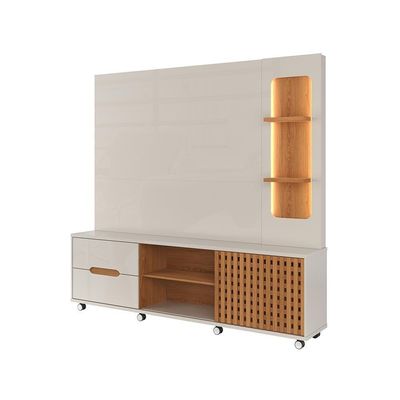 Home 2,10m Lukaliam Móveis Para Até 70 Polegadas C- Led No Nicho Off White Perolizado-jequitiba Off White Perolizado-jequitiba