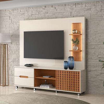 Home 2,10m Lukaliam Móveis Para Até 70 Polegadas C- Led No Nicho Off White Perolizado-jequitiba Off White Perolizado-jequitiba