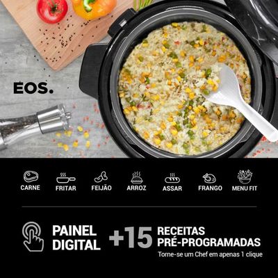 Panela De Pressão Elétrica Caçarola Multicooker Multiuso Digital Inox 6l Epp60di 220v - Eos 220v