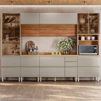 Cozinha Modulada Proença 6 Peças Com Paneleiro 1 Forno Nogueira Touch/nude Prime Tx