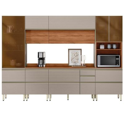 Cozinha Modulada Proença 6 Peças Com Paneleiro 1 Forno Nogueira Touch/nude Prime Tx