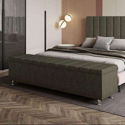 Calçadeira Baú Recamier Estofado Queen 160 Cm ônix Veludo Marrom