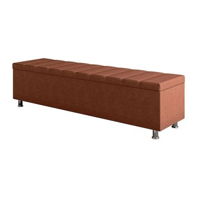 Calçadeira Baú Recamier Estofado Queen 160 Cm ônix Veludo Terracota