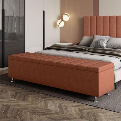 Calçadeira Baú Recamier Estofado Queen 160 Cm ônix Veludo Terracota
