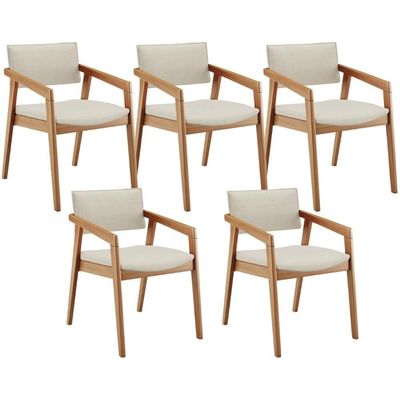 Kit 05 Cadeiras Para Sala De Jantar Estar Living Giorgia L02 Linho Champagne - Lyam Decor