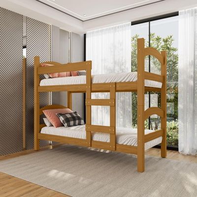 Beliche Trento Art Panta 100% Mdf C/ Escada Vira 2 Camas P/colchão 188x88- Super Reforçada - Nature