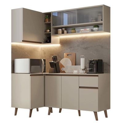 Armário De Cozinha Completa De Canto 265 Cm Nice Madesa 02 Crema