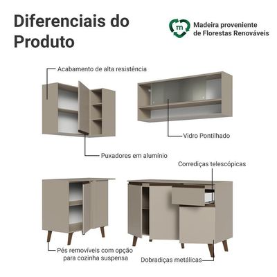 Armário De Cozinha Completa De Canto 265 Cm Nice Madesa 02 Crema