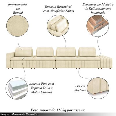 Sofá Ilha com Encosto e Almofadas Móveis Olimpo 425cm Modulado Bouclê Off White G45 - Gran Belo