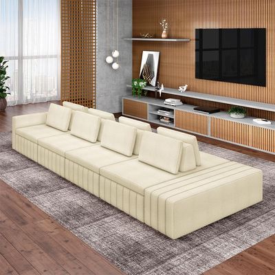 Sofá Ilha com Encosto e Almofadas Móveis Olimpo 425cm Modulado Bouclê Off White G45 - Gran Belo