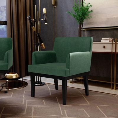 Kit 02 Poltronas Decorativas Sala de Estar Base Preto Beatriz W01 Facto Verde Musgo - Lyam Decor