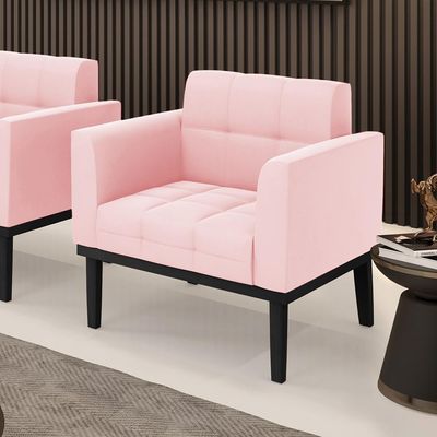 Poltrona Decorativa Karen Pés Fixo em Madeira Preto Suede Rosa Bebê G19 - Gran Belo