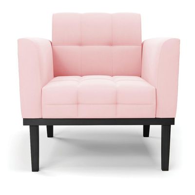 Poltrona Decorativa Karen Pés Fixo em Madeira Preto Suede Rosa Bebê G19 - Gran Belo