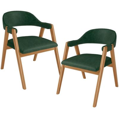 Kit 02 Cadeiras de Jantar e Estar Living Estofada Nadja L02 Couríssimo Verde Musgo - Lyam Decor