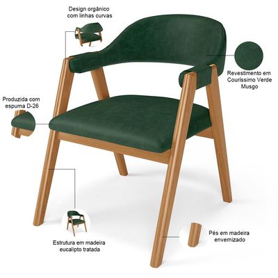 Kit 02 Cadeiras de Jantar e Estar Living Estofada Nadja L02 Couríssimo Verde Musgo - Lyam Decor