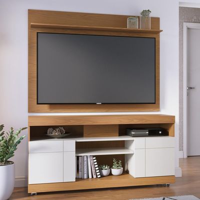 Rack Para Sala de Estar TV 47 Pol com Rodízios Raya C04 Freijó Off White - Lyam Decor