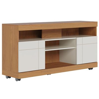 Rack Para Sala de Estar TV 47 Pol com Rodízios Raya C04 Freijó Off White - Lyam Decor