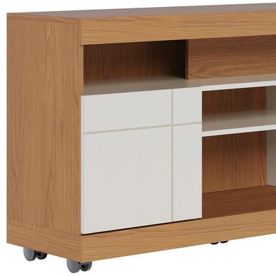 Rack Para Sala de Estar TV 47 Pol com Rodízios Raya C04 Freijó Off White - Lyam Decor