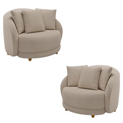 Kit 2 Poltronas Decorativas Base Fixa Galáxia com Almofadas Linho Off White G45 - Gran Belo