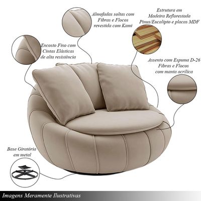 Kit 2 Poltronas Giratória Sala de Estar com Almofadas Afrodite Bege Veludo G45 - Gran Belo
