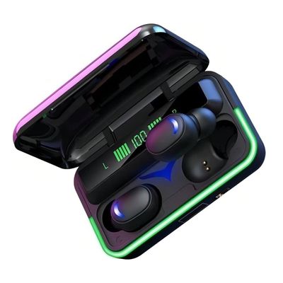 Fone de Ouvido Preto TWS e Base Carregadora Power Bank À Prova de Suor
