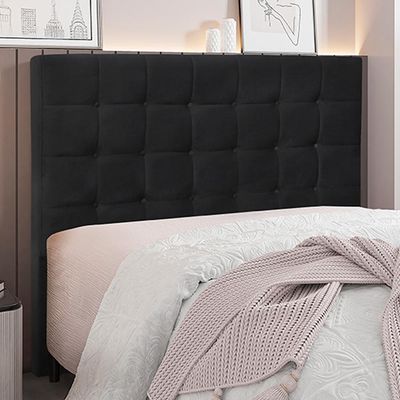 Cabeceira Decorativa Queen Size 1,60M Tropea Veludo Preto - Gran Belo